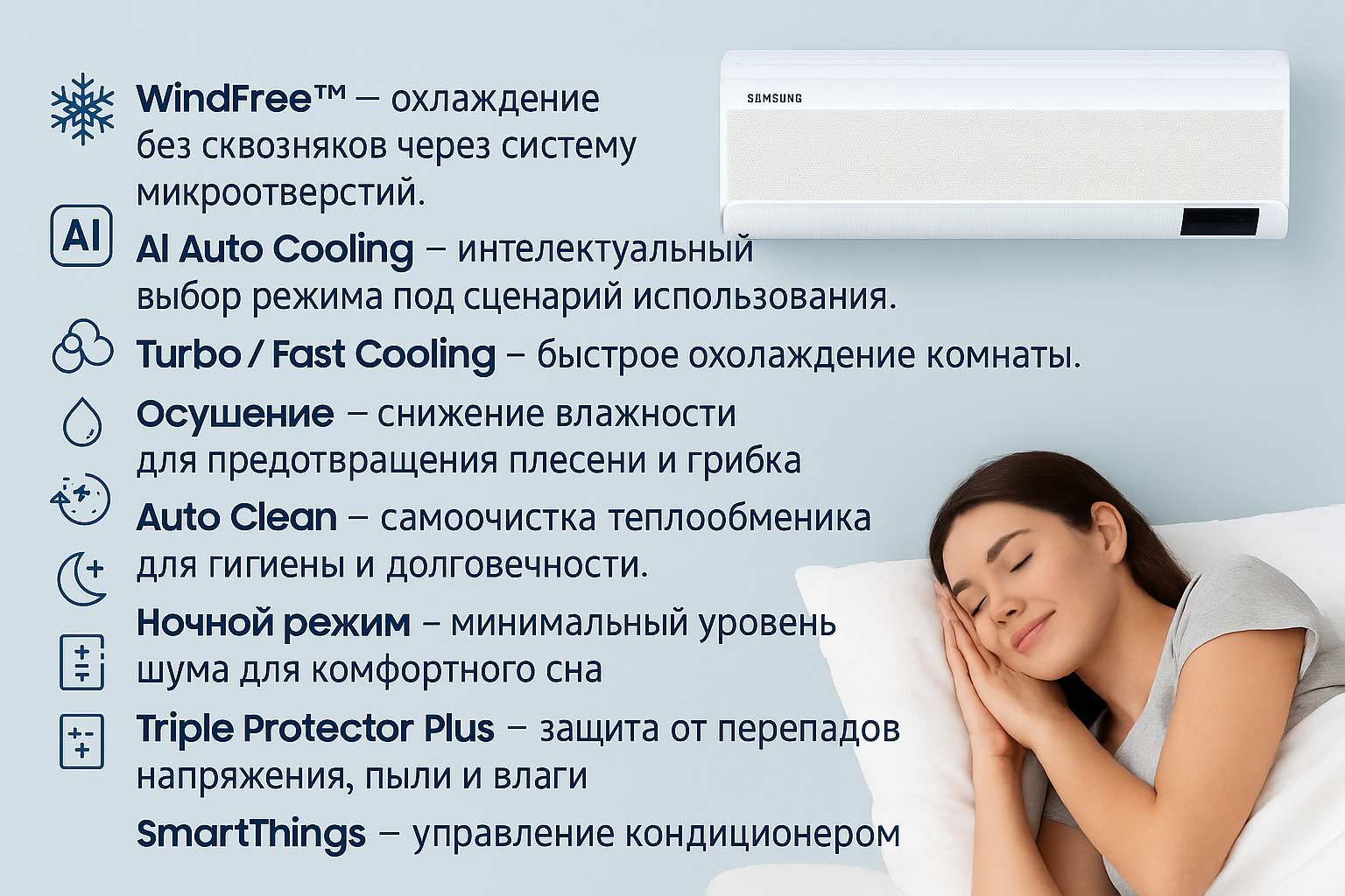 Технология Samsung WindFree и другие функции кондиционеров